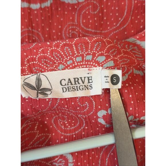 Carve Designs Coral Salmon Gauzy Floral Dot Popover Shirt Blouse Womens Small - Picture 7 of 7